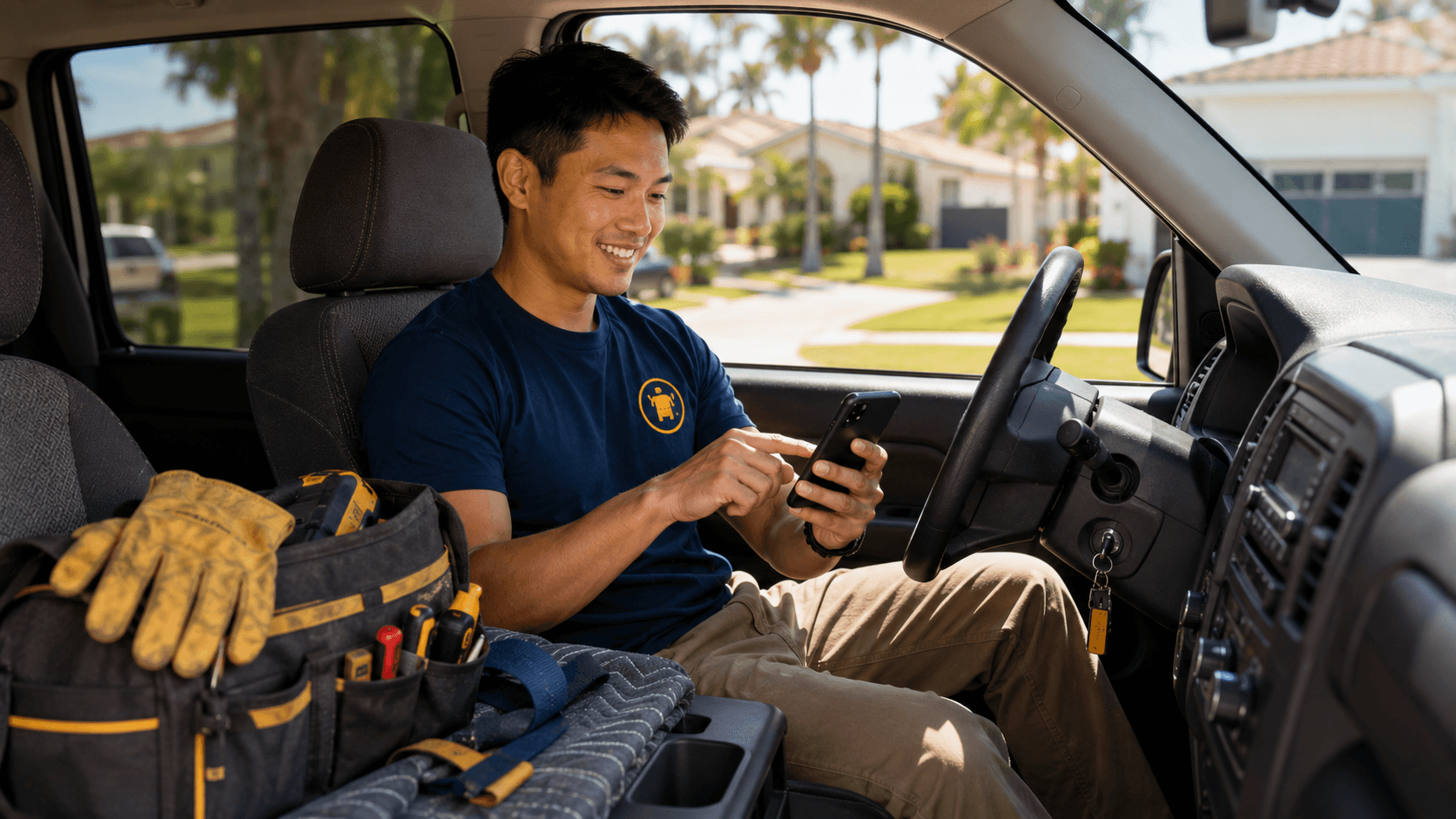 Simply Help helper accepting a nearby job from a work truck